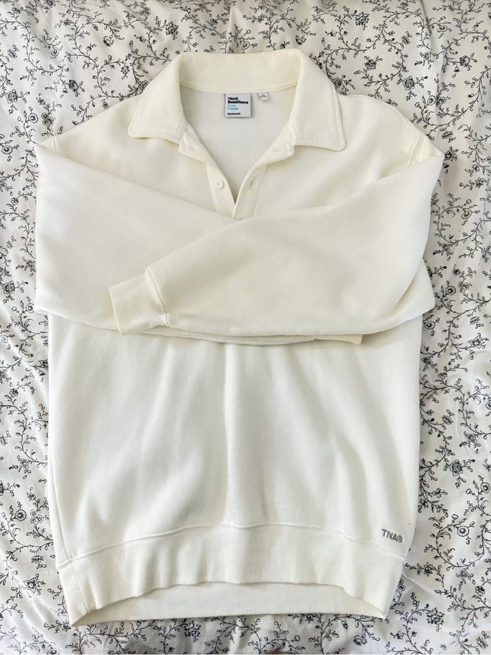 TNA Cream V-Neck Polo Sweater